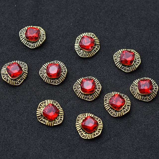 10pcs Gold 3D Red Gems Crystal Bright Nail Rhinestone Alloy Nail Art Decorations Glitter DIY Nails Accessories Supplies TOP