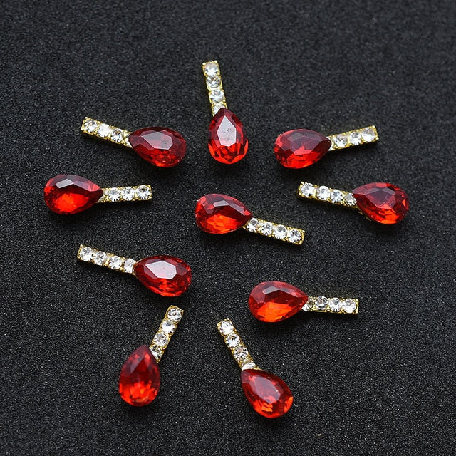 10pcs Gold 3D Red Gems Crystal Bright Nail Rhinestone Alloy Nail Art Decorations Glitter DIY Nails Accessories Supplies TOP