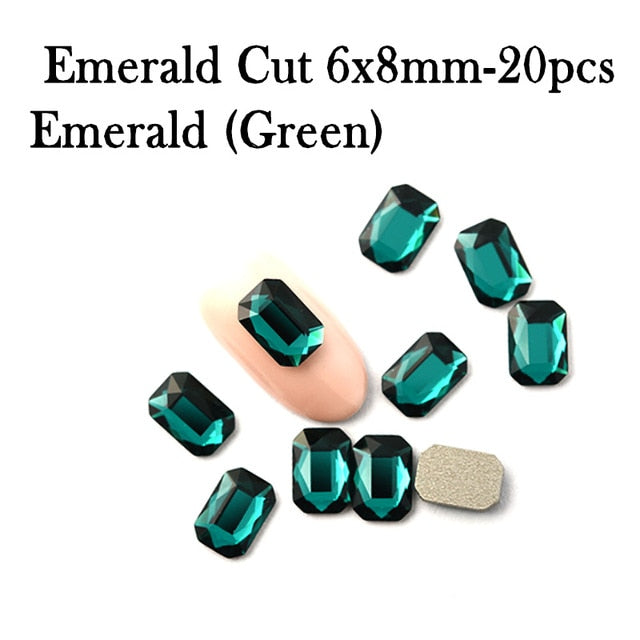 20pcs Nail Rhinestones Rectangle Flat Back Crystal Shiny 3D Strass Gem Stone Manicure Nail Art Decoration Charms Jewelry