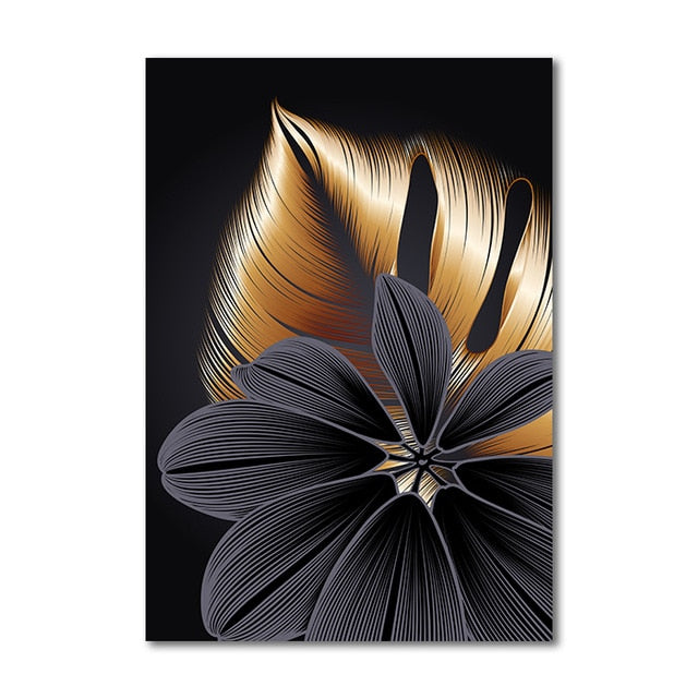 Black Golden Plant Leaf Canvas Poster Print Modern Home Decor Abstract Wall Art Painting Nordic Living Room Decoration Picture