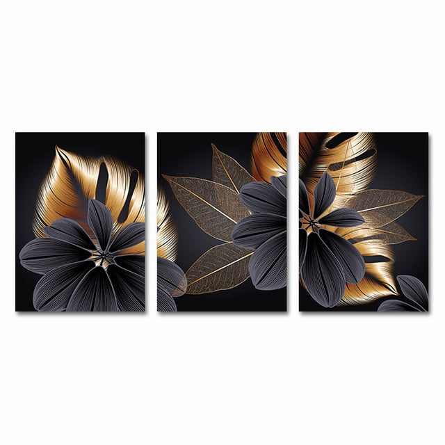 Black Golden Plant Leaf Canvas Poster Print Modern Home Decor Abstract Wall Art Painting Nordic Living Room Decoration Picture