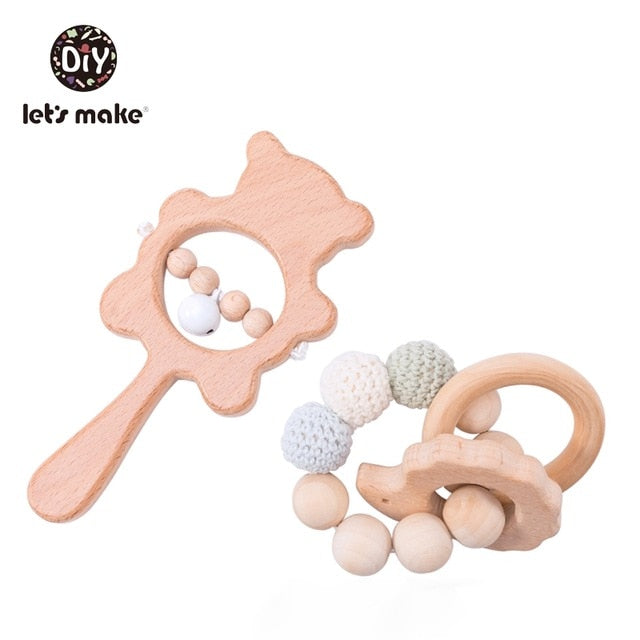 Let's Make 2PCS/Set Bed Bell Baby Toys Teether Wooden Rattles Bracelet Pacifier Chain Rodent Beading Beech Musical Newborn Toys