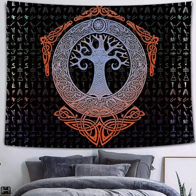 Simsant Viking Raven Tapestry Mysterious Viking Meditation Psychedelic Runes Art Wall Hanging Tapestries for Living Room Decor