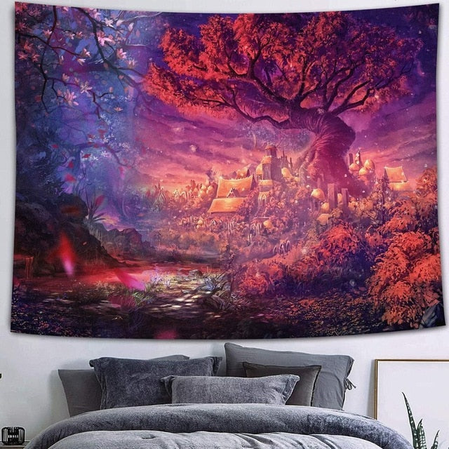 Simsant Viking Raven Tapestry Mysterious Viking Meditation Psychedelic Runes Art Wall Hanging Tapestries for Living Room Decor