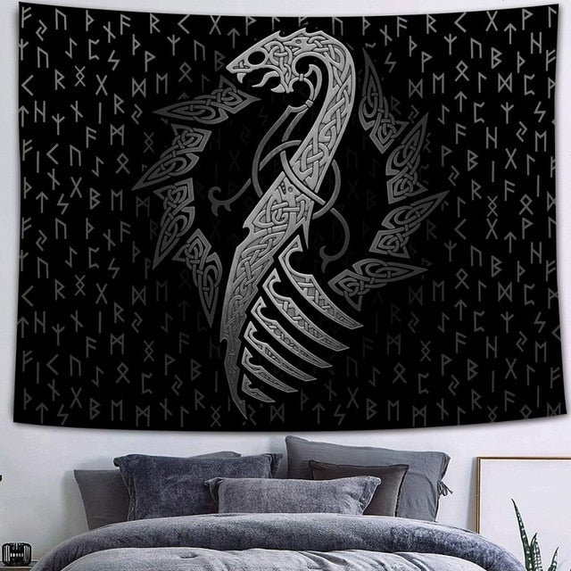 Simsant Viking Raven Tapestry Mysterious Viking Meditation Psychedelic Runes Art Wall Hanging Tapestries for Living Room Decor