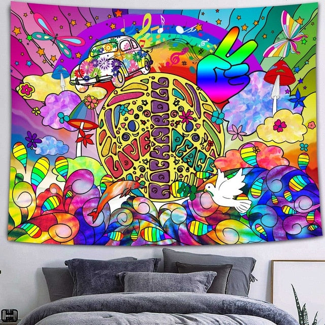 Simsant Viking Raven Tapestry Mysterious Viking Meditation Psychedelic Runes Art Wall Hanging Tapestries for Living Room Decor