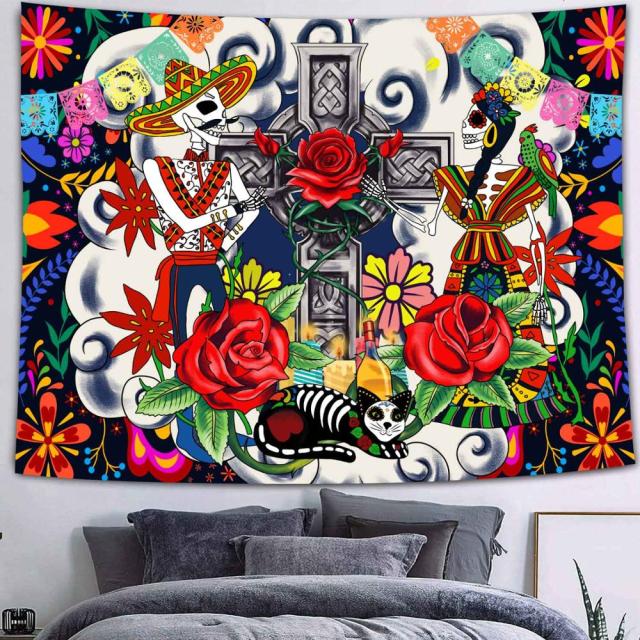 Simsant Viking Raven Tapestry Mysterious Viking Meditation Psychedelic Runes Art Wall Hanging Tapestries for Living Room Decor