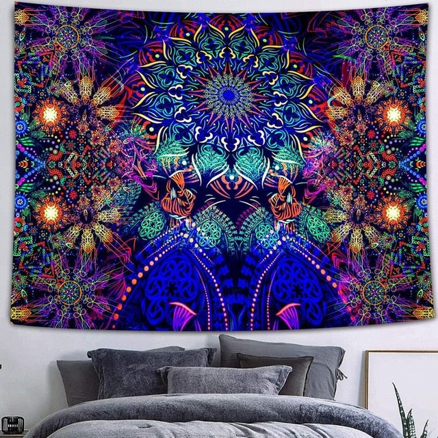 Simsant Viking Raven Tapestry Mysterious Viking Meditation Psychedelic Runes Art Wall Hanging Tapestries for Living Room Decor