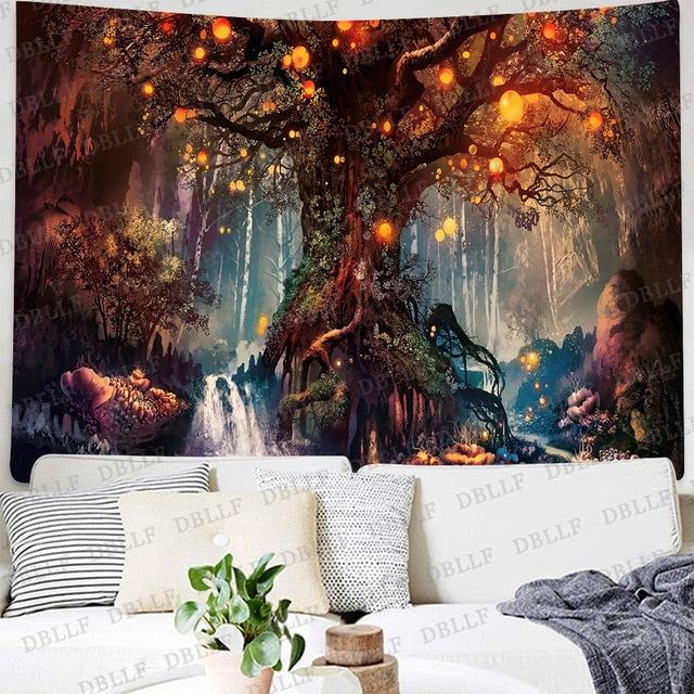 Simsant Viking Raven Tapestry Mysterious Viking Meditation Psychedelic Runes Art Wall Hanging Tapestries for Living Room Decor