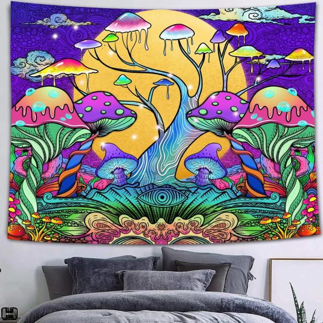 Simsant Viking Raven Tapestry Mysterious Viking Meditation Psychedelic Runes Art Wall Hanging Tapestries for Living Room Decor