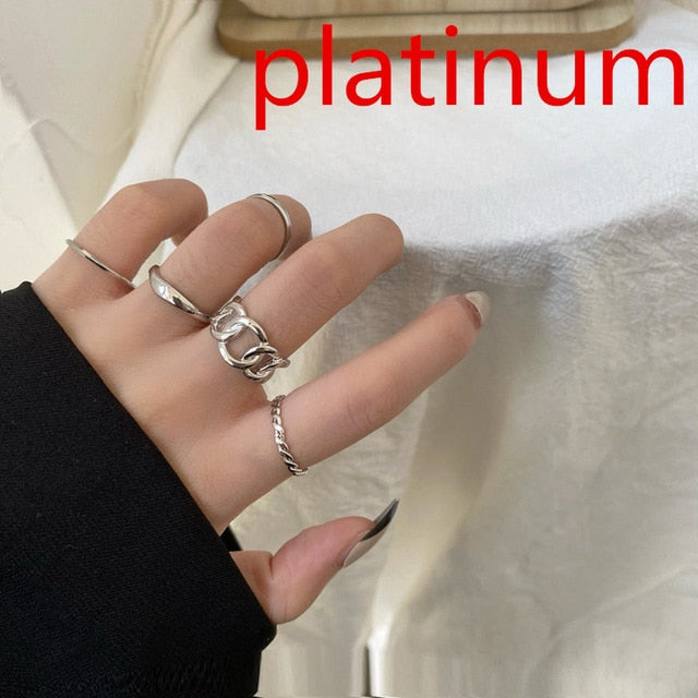 Hiphop/Rock Metal Geometry Circular Punk Rings Set Opening Index Finger Accessories Buckle Joint Tail Ring for Women Jewelry