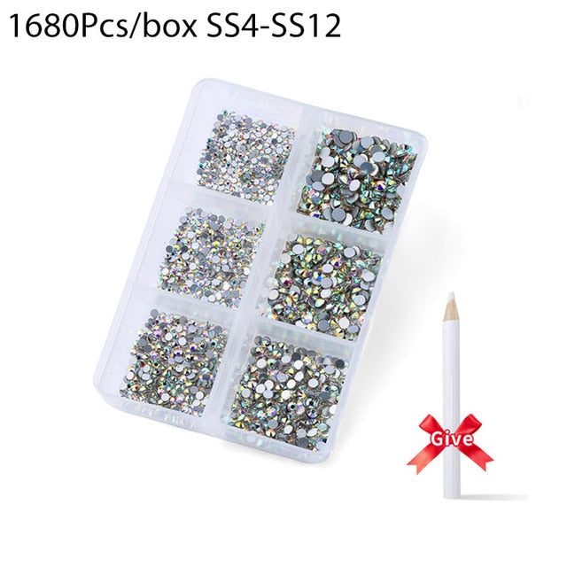 1680 Pcs/box Nail Art Rhinestones Decorations Supplies Crystal Mixed Size Rhinestone Set For Art Nail Decoration Accessories