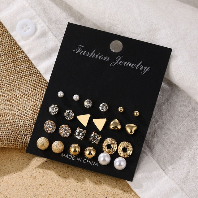 Fashion Women's Earrings Set Pearl Crystal Stud Earrings For Women 2020 Boho Geometric Round Flower Tassel Earrings Punk Jewelry