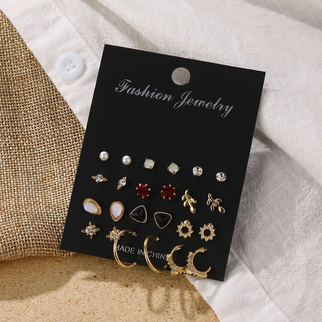 Fashion Women's Earrings Set Pearl Crystal Stud Earrings For Women 2020 Boho Geometric Round Flower Tassel Earrings Punk Jewelry
