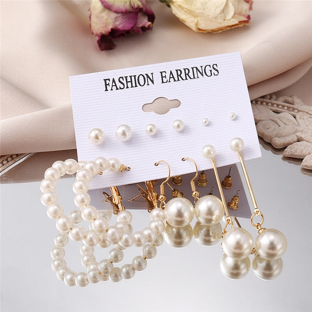 17KM Vintage Pearl Earrings For Women Big Gold Cross Set of Earrings Long Tassel Butterfly Dangle Drop Earrings 2021 Jewelry