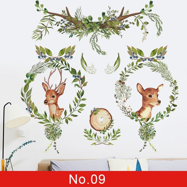 Nordic Green Leaf Weed Wall Sticker for Bedroom Living room Decor 3D Tile Stickers Vinyl Wall Decals wallpaper Home Decoration