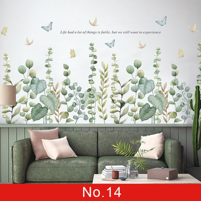 Nordic Green Leaf Weed Wall Sticker for Bedroom Living room Decor 3D Tile Stickers Vinyl Wall Decals wallpaper Home Decoration