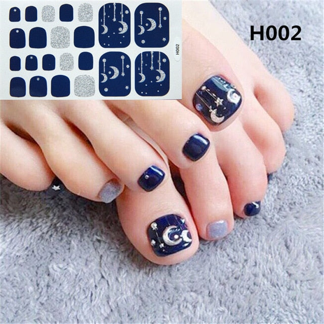 Lamemoria 1pc Toe Nail Sticker H Series Glitter Summer Style Flower Tips Manicure Full Toenail Art Supplies Foot Decal for Women