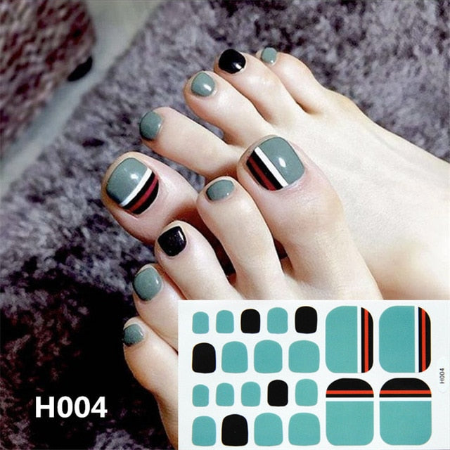 Lamemoria 1pc Toe Nail Sticker H Series Glitter Summer Style Flower Tips Manicure Full Toenail Art Supplies Foot Decal for Women