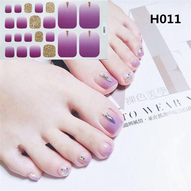 Lamemoria 1pc Toe Nail Sticker H Series Glitter Summer Style Flower Tips Manicure Full Toenail Art Supplies Foot Decal for Women