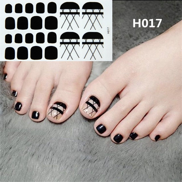 Lamemoria 1pc Toe Nail Sticker H Series Glitter Summer Style Flower Tips Manicure Full Toenail Art Supplies Foot Decal for Women