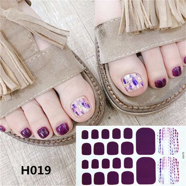 Lamemoria 1pc Toe Nail Sticker H Series Glitter Summer Style Flower Tips Manicure Full Toenail Art Supplies Foot Decal for Women