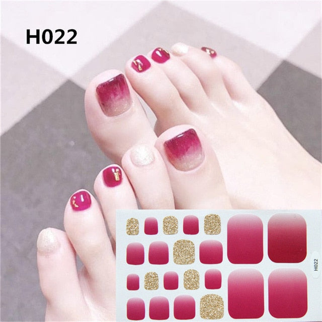 Lamemoria 1pc Toe Nail Sticker H Series Glitter Summer Style Flower Tips Manicure Full Toenail Art Supplies Foot Decal for Women