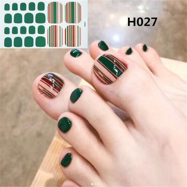 Lamemoria 1pc Toe Nail Sticker H Series Glitter Summer Style Flower Tips Manicure Full Toenail Art Supplies Foot Decal for Women