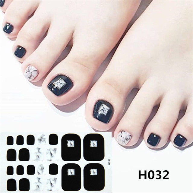 Lamemoria 1pc Toe Nail Sticker H Series Glitter Summer Style Flower Tips Manicure Full Toenail Art Supplies Foot Decal for Women