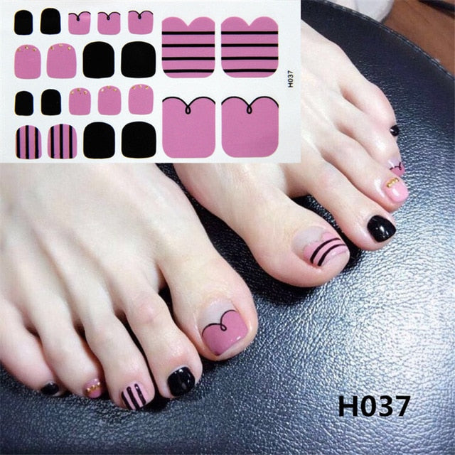 Lamemoria 1pc Toe Nail Sticker H Series Glitter Summer Style Flower Tips Manicure Full Toenail Art Supplies Foot Decal for Women