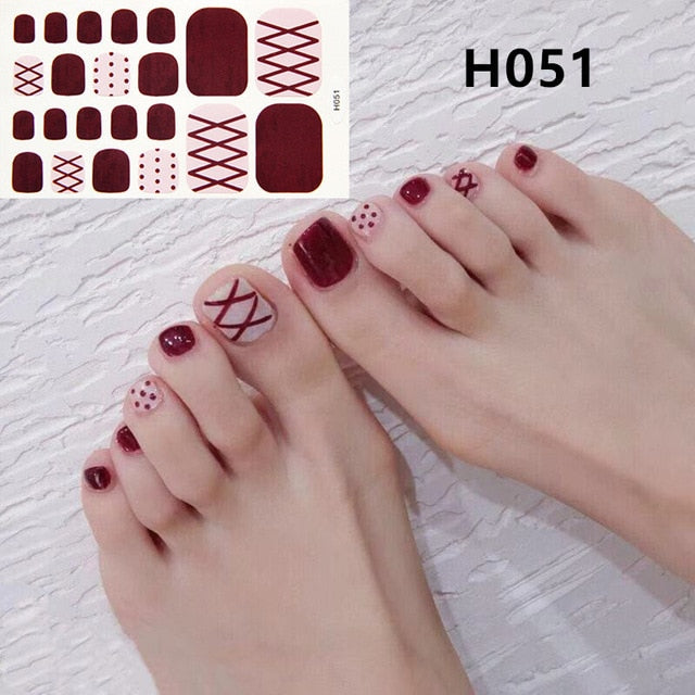 Lamemoria 1pc Toe Nail Sticker H Series Glitter Summer Style Flower Tips Manicure Full Toenail Art Supplies Foot Decal for Women