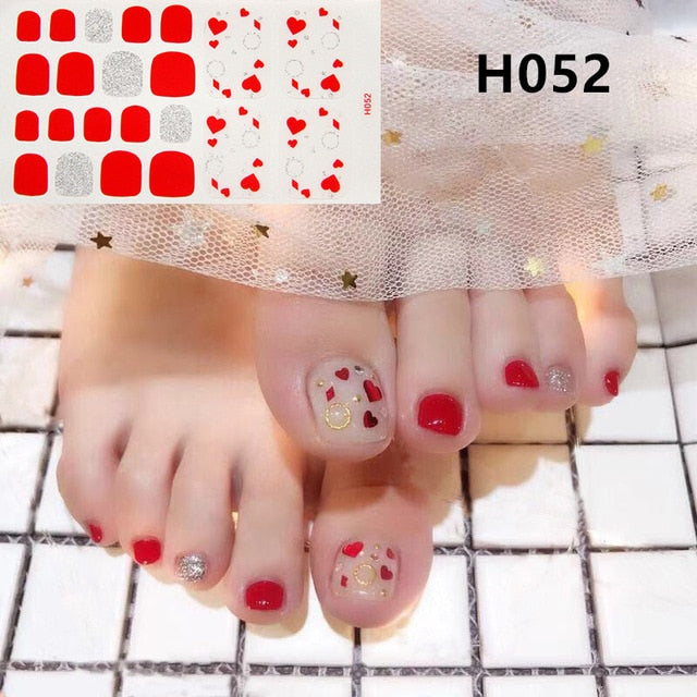 Lamemoria 1pc Toe Nail Sticker H Series Glitter Summer Style Flower Tips Manicure Full Toenail Art Supplies Foot Decal for Women