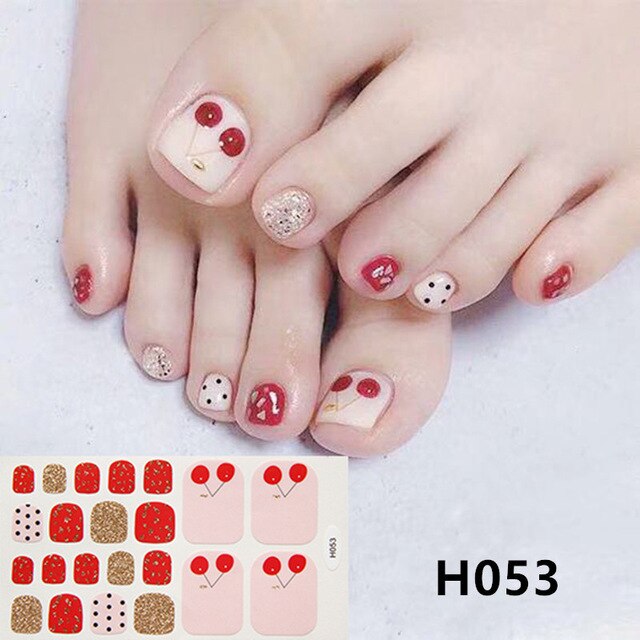 Lamemoria 1pc Toe Nail Sticker H Series Glitter Summer Style Flower Tips Manicure Full Toenail Art Supplies Foot Decal for Women