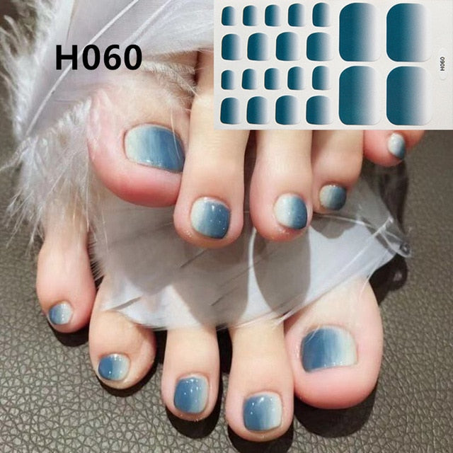 Lamemoria 1pc Toe Nail Sticker H Series Glitter Summer Style Flower Tips Manicure Full Toenail Art Supplies Foot Decal for Women