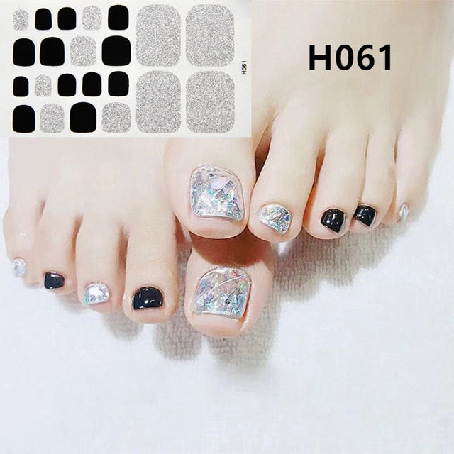 Lamemoria 1pc Toe Nail Sticker H Series Glitter Summer Style Flower Tips Manicure Full Toenail Art Supplies Foot Decal for Women