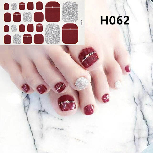 Lamemoria 1pc Toe Nail Sticker H Series Glitter Summer Style Flower Tips Manicure Full Toenail Art Supplies Foot Decal for Women