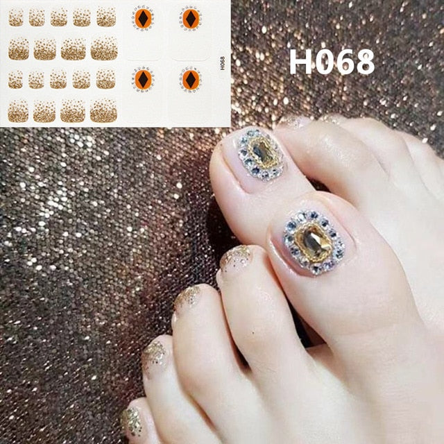 Lamemoria 1pc Toe Nail Sticker H Series Glitter Summer Style Flower Tips Manicure Full Toenail Art Supplies Foot Decal for Women