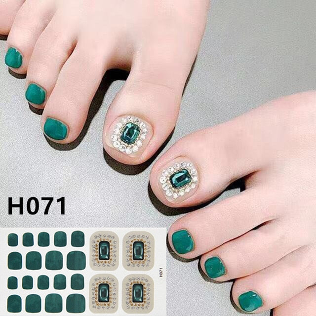 Lamemoria 1pc Toe Nail Sticker H Series Glitter Summer Style Flower Tips Manicure Full Toenail Art Supplies Foot Decal for Women