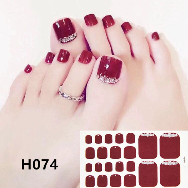 Lamemoria 1pc Toe Nail Sticker H Series Glitter Summer Style Flower Tips Manicure Full Toenail Art Supplies Foot Decal for Women