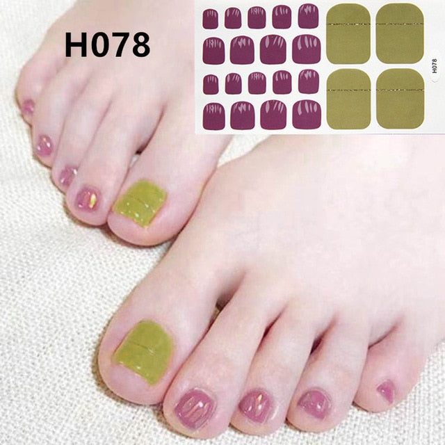 Lamemoria 1pc Toe Nail Sticker H Series Glitter Summer Style Flower Tips Manicure Full Toenail Art Supplies Foot Decal for Women