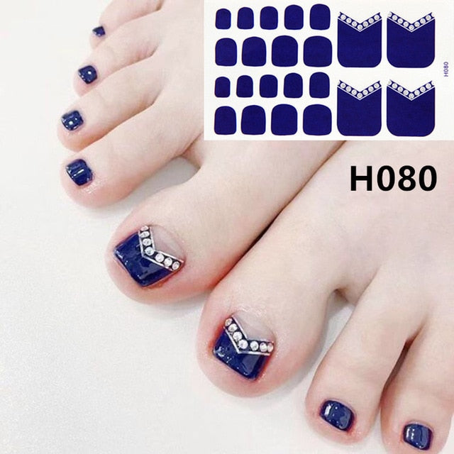 Lamemoria 1pc Toe Nail Sticker H Series Glitter Summer Style Flower Tips Manicure Full Toenail Art Supplies Foot Decal for Women