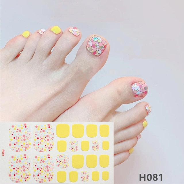 Lamemoria 1pc Toe Nail Sticker H Series Glitter Summer Style Flower Tips Manicure Full Toenail Art Supplies Foot Decal for Women