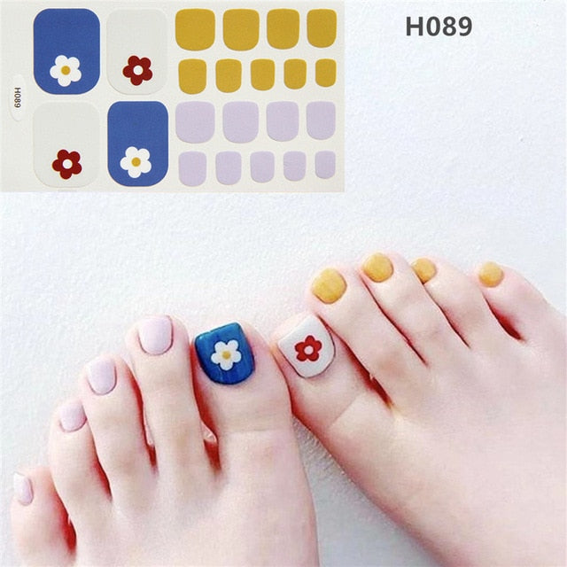 Lamemoria 1pc Toe Nail Sticker H Series Glitter Summer Style Flower Tips Manicure Full Toenail Art Supplies Foot Decal for Women