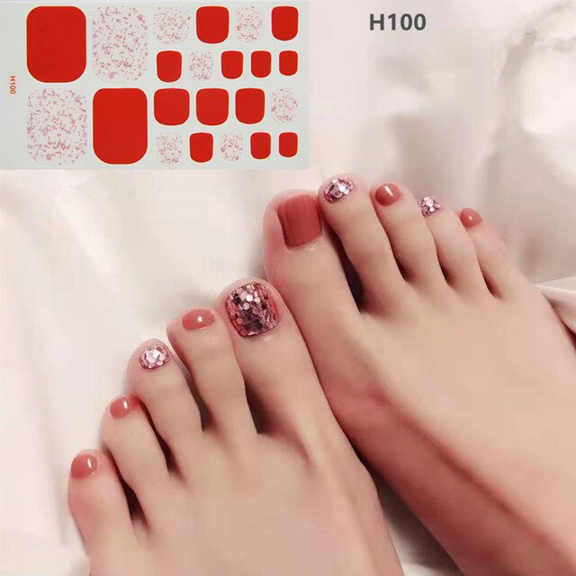 Lamemoria 1pc Toe Nail Sticker H Series Glitter Summer Style Flower Tips Manicure Full Toenail Art Supplies Foot Decal for Women