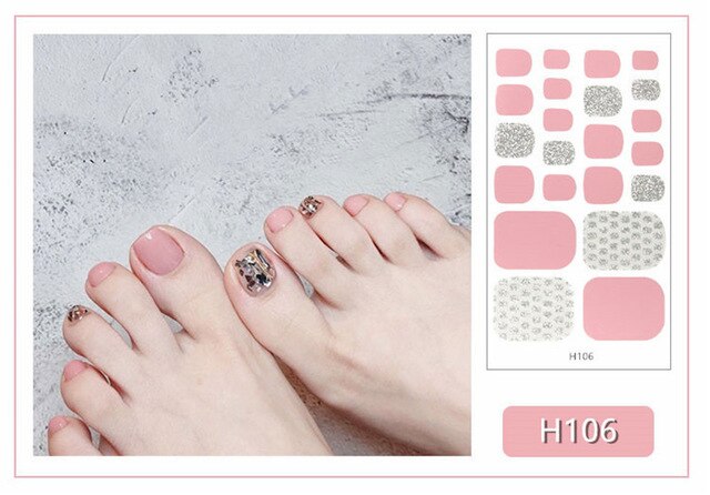 Lamemoria 1pc Toe Nail Sticker H Series Glitter Summer Style Flower Tips Manicure Full Toenail Art Supplies Foot Decal for Women