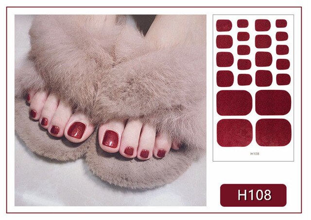 Lamemoria 1pc Toe Nail Sticker H Series Glitter Summer Style Flower Tips Manicure Full Toenail Art Supplies Foot Decal for Women