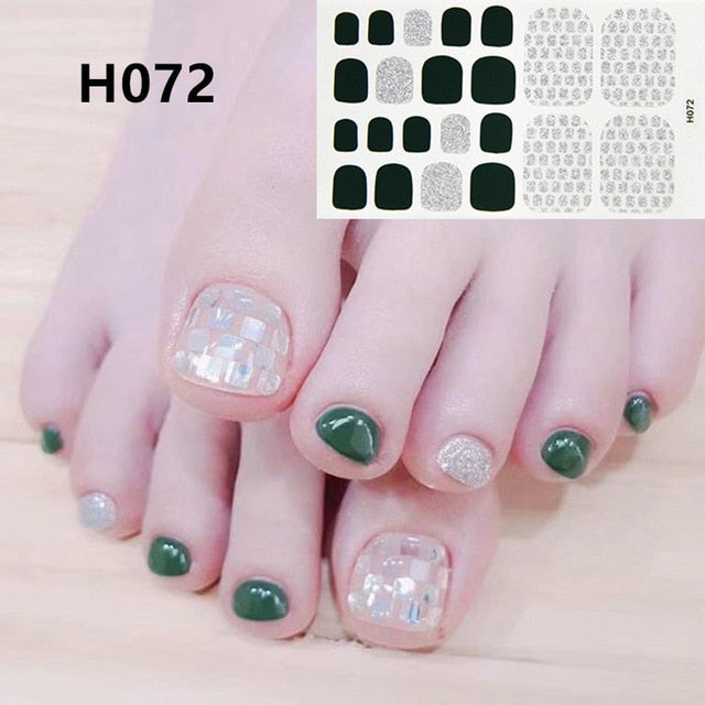 1Sheet Adhesive Toe Nail Sticker Glitter Summer Style Tips Full Cover Toe Nail Art Supplies Foot Decal for Women Girls Drop Ship