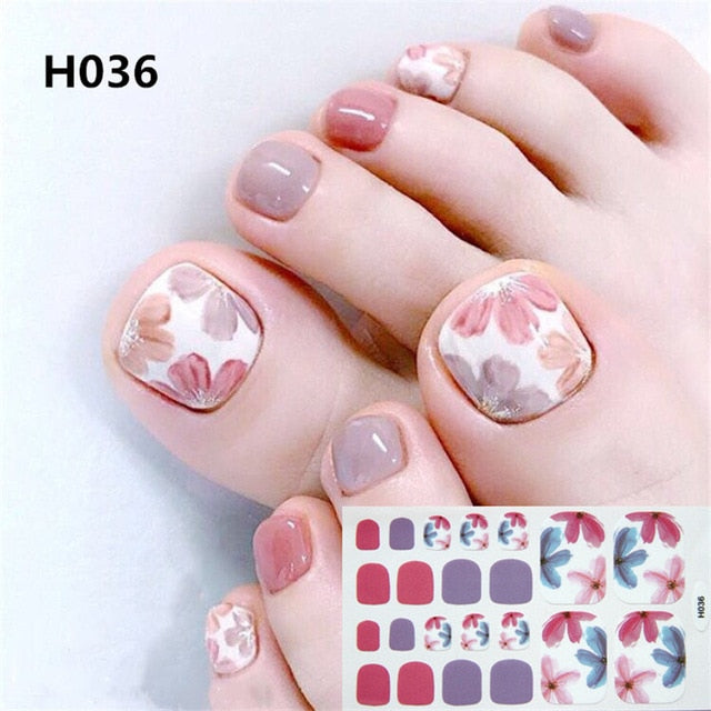 1Sheet Adhesive Toe Nail Sticker Glitter Summer Style Tips Full Cover Toe Nail Art Supplies Foot Decal for Women Girls Drop Ship