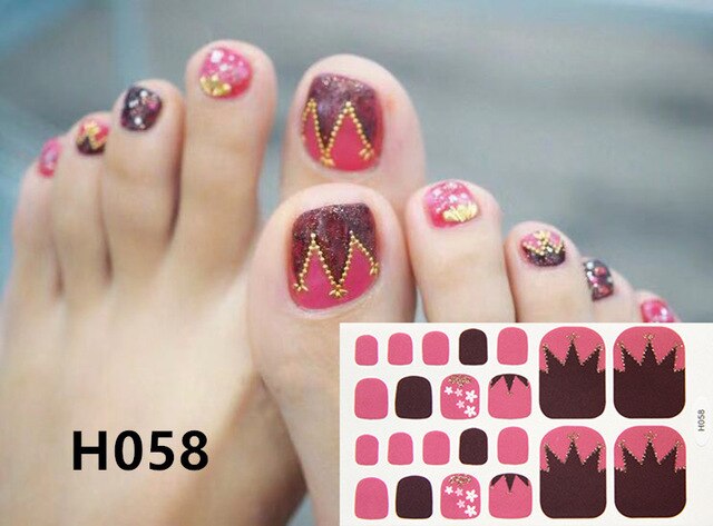 1Sheet Adhesive Toe Nail Sticker Glitter Summer Style Tips Full Cover Toe Nail Art Supplies Foot Decal for Women Girls Drop Ship