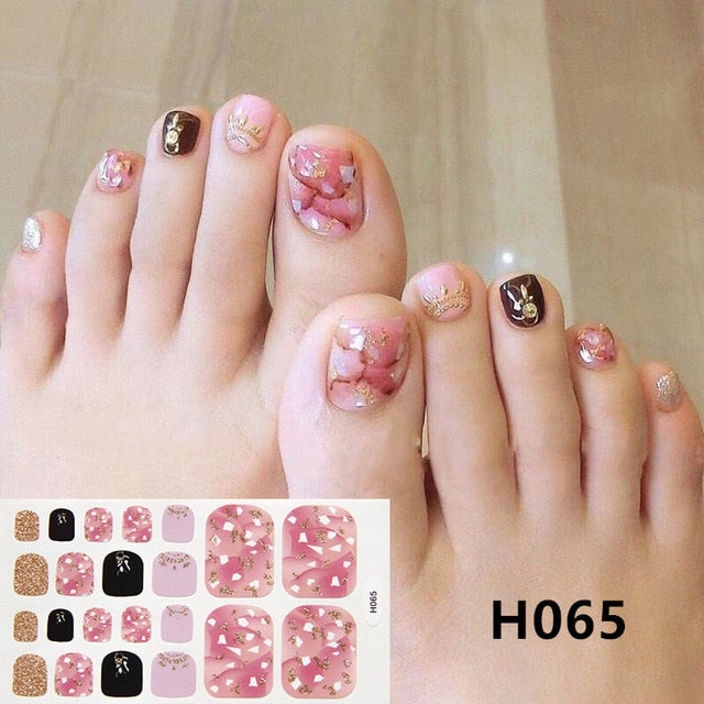 1Sheet Adhesive Toe Nail Sticker Glitter Summer Style Tips Full Cover Toe Nail Art Supplies Foot Decal for Women Girls Drop Ship